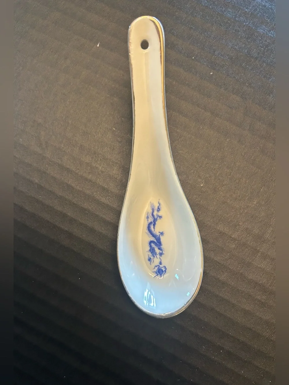 Vintage Chinese Glass Soup Spoons Painted BLUE DRAGON DESIGN Taiwan LOT OF 6 ROC